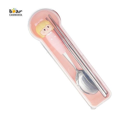 KY Portable 2 Cutlery Set - Pink (ឈុតប្រអប់ដាក់ស្លាបព្រាចង្កឹះ2ចល័ត - ពណ៌ផ្កាឈូក)